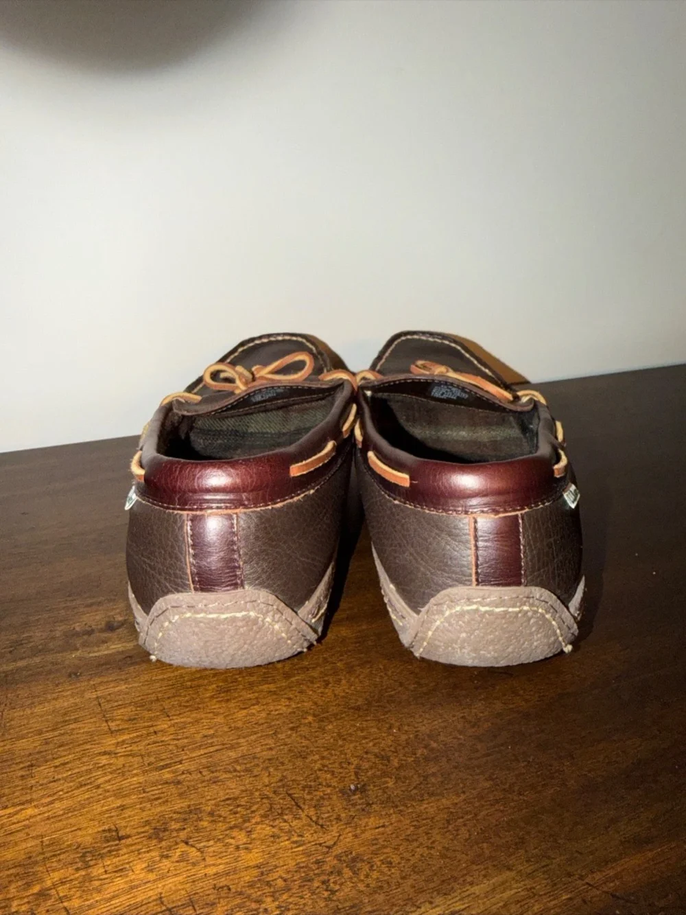 L.L. Bean Handsewn Flannel Lined Moccasin Slippers Men's Brown Leather - US 12